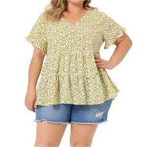 Floral V Neck Flowy Loose Fit Peplum Top